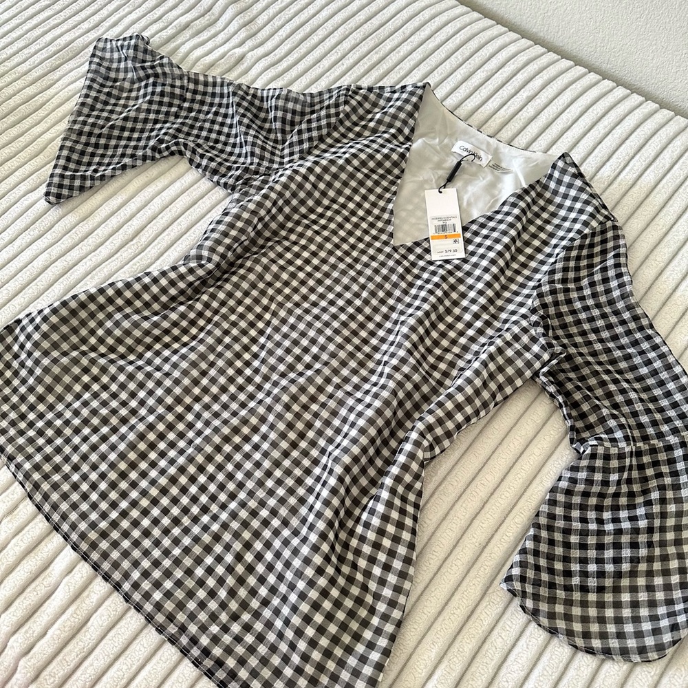 Calvin Klein Blouse Essential Flare Sleeve Gingham Blouse